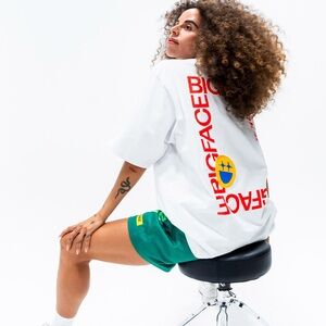 BigFace Embroidered Happy Face Graphic Tee 100% Cotton Oversized Jersey Unisex